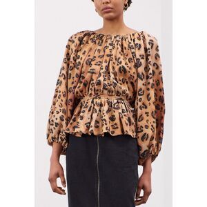 Mara Hoffman Maud Top Leopard Print Peplum Blouse, Size 00 NWT